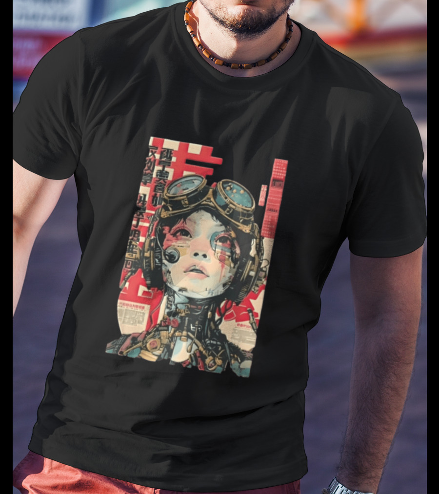 Cyberpunk Cyborg Woman With Goggles And Headphones Futuristic Aesthetic T-Shirt