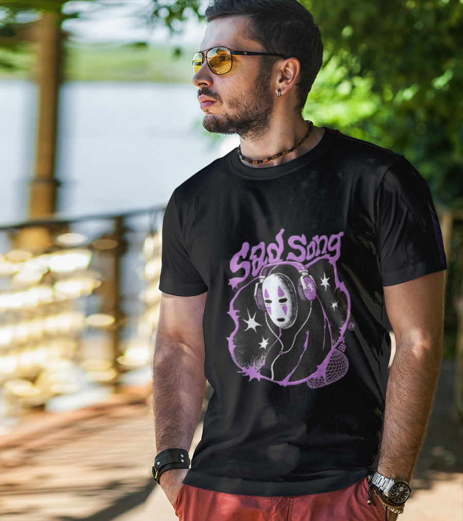 Spirited Away No Face Sad Song Headphones Purple Stars T-Shirt