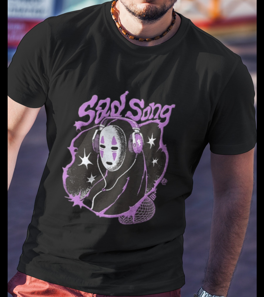 Spirited Away No Face Sad Song Headphones Purple Stars T-Shirt