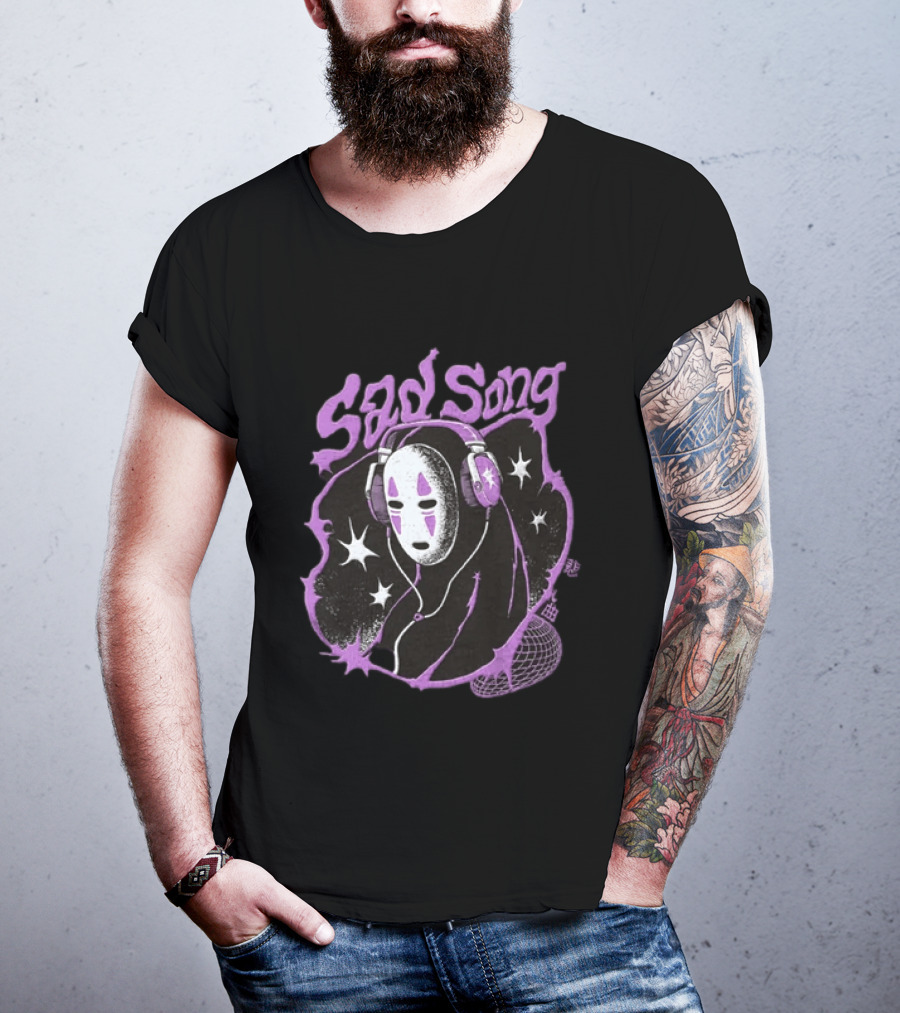 Spirited Away No Face Sad Song Headphones Purple Stars T-Shirt
