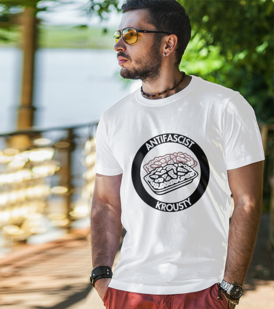Antifascist Krousty Pizza Antifa Symbol Bold Political Message T-Shirt