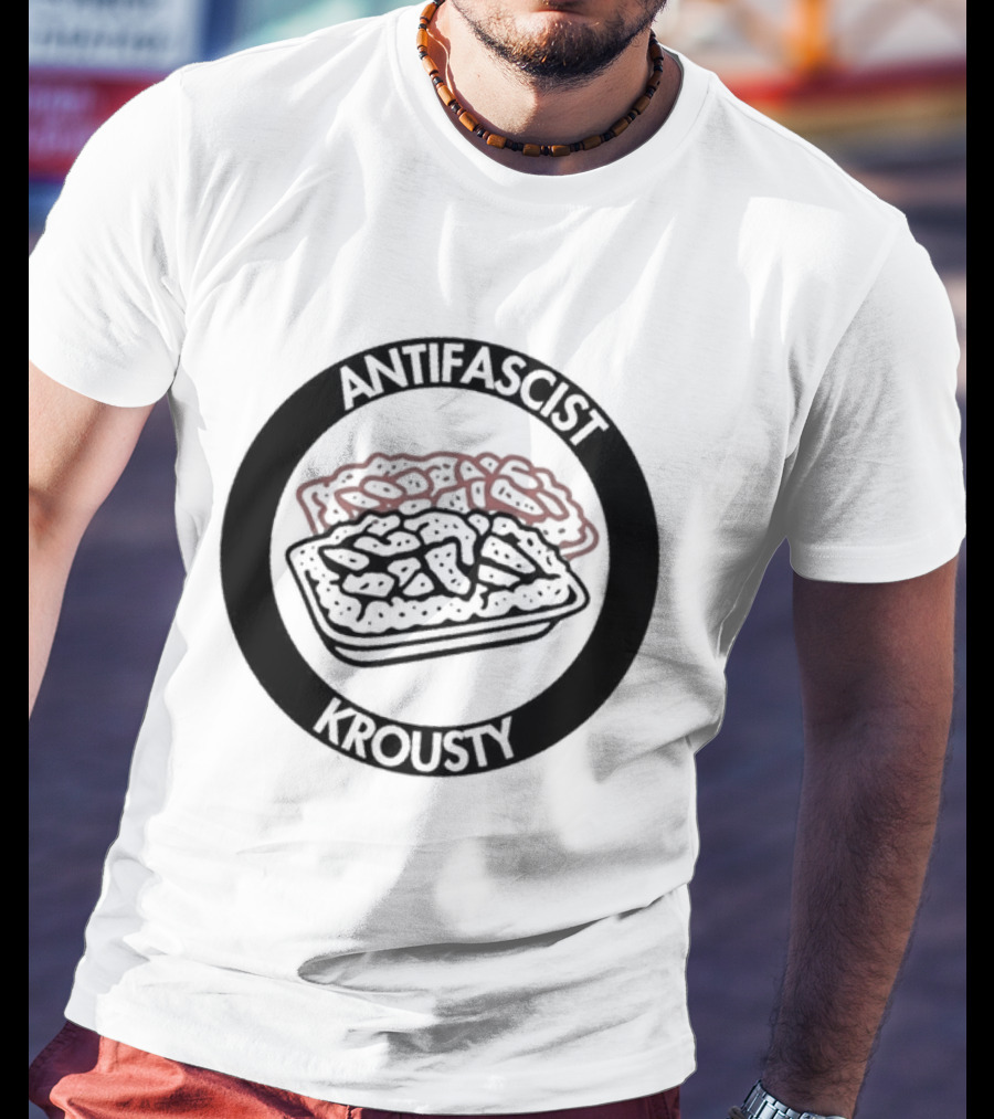 Antifascist Krousty Pizza Antifa Symbol Bold Political Message T-Shirt