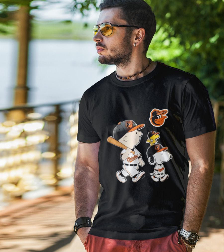 Woodstock Charlie Brown Snoopy Orioles Baseball Team T-Shirt