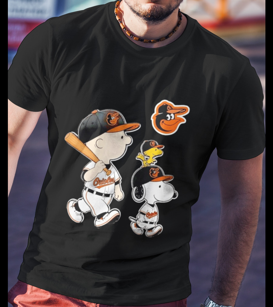 Woodstock Charlie Brown Snoopy Orioles Baseball Team T-Shirt