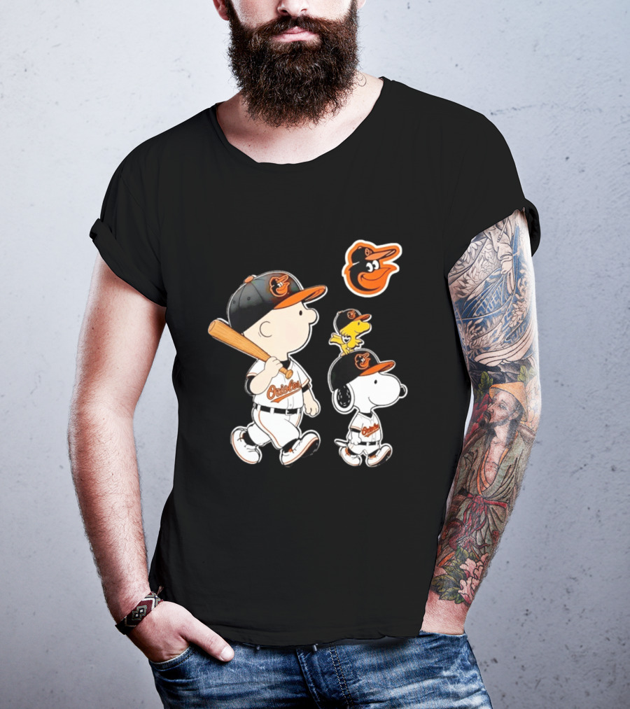 Woodstock Charlie Brown Snoopy Orioles Baseball Team T-Shirt