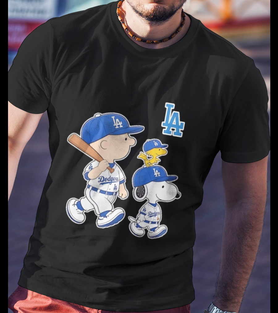 Woodstock Charlie Brown And Snoopy Los Angeles Dodgers Baseball T-Shirt