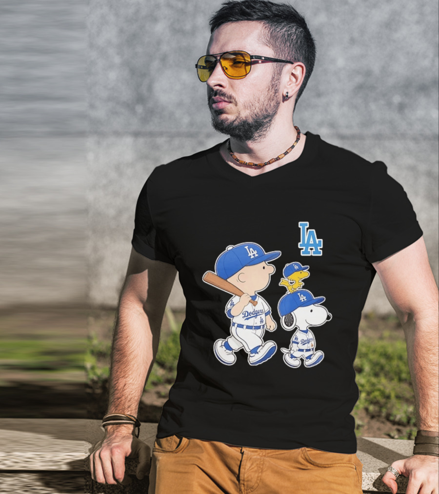 Woodstock Charlie Brown And Snoopy Los Angeles Dodgers Baseball T-Shirt