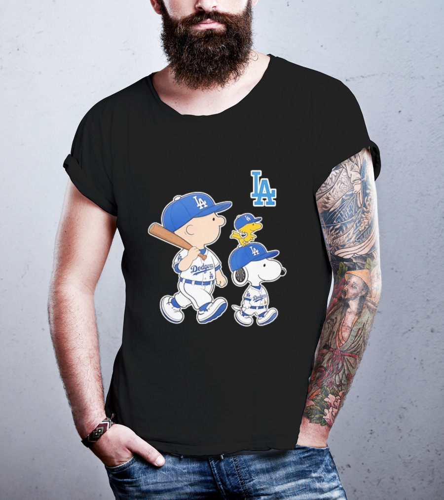 Woodstock Charlie Brown And Snoopy Los Angeles Dodgers Baseball T-Shirt