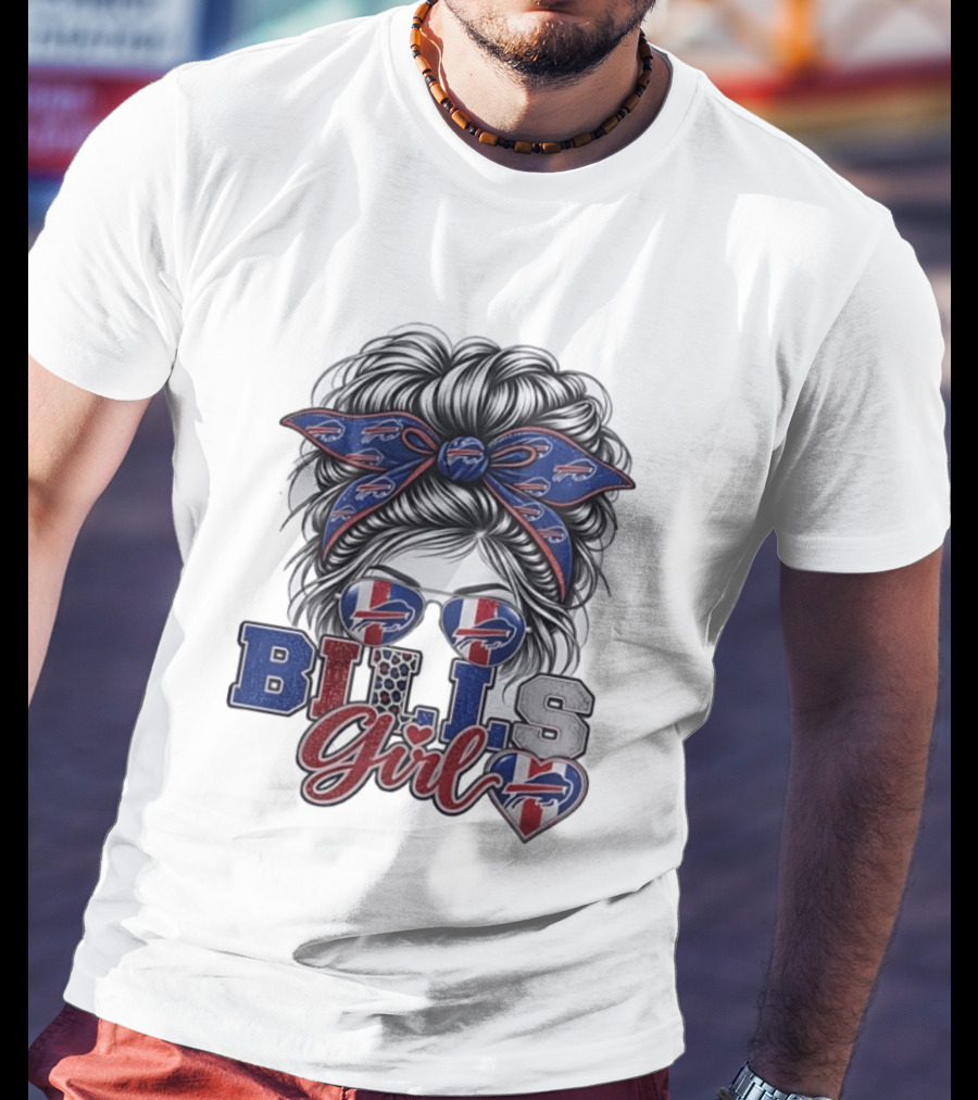 Buffalo Bills Girl Messy Bun Sunglasses BILLS Girl T-Shirt