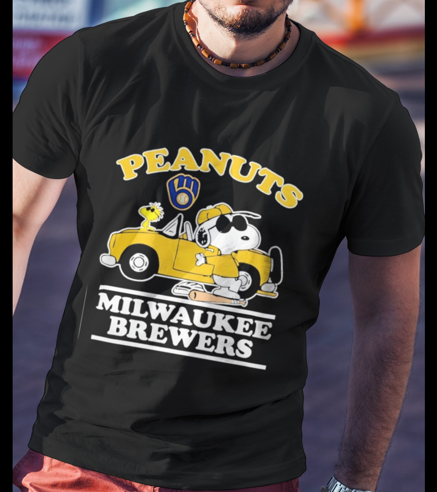 Peanuts Snoopy Woodstock Driving Milwaukee Brewers Baseball T-Shirt