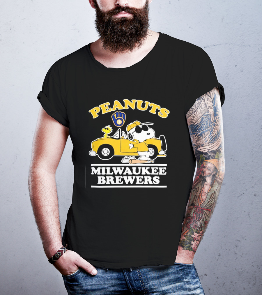 Peanuts Snoopy Woodstock Driving Milwaukee Brewers Baseball T-Shirt
