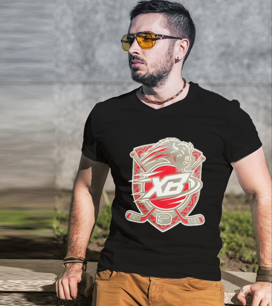 XB Buffalo Hockey Team Emblem With Crossed Sticks And Puck T-Shirt