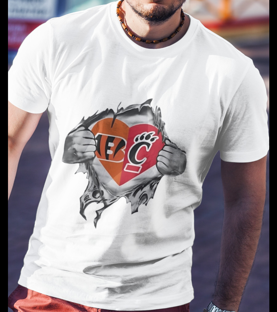Cincinnati Bengals Bearcats Heart Logo Mashup T-Shirt