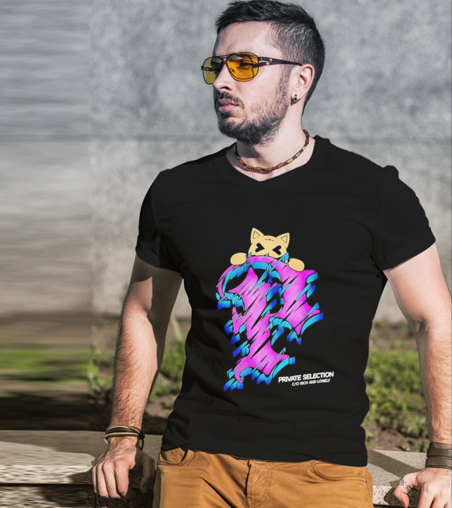 Private Selection C O Rich And Lonely Streetwear Cat Graffiti Aesthetic T-Shirt