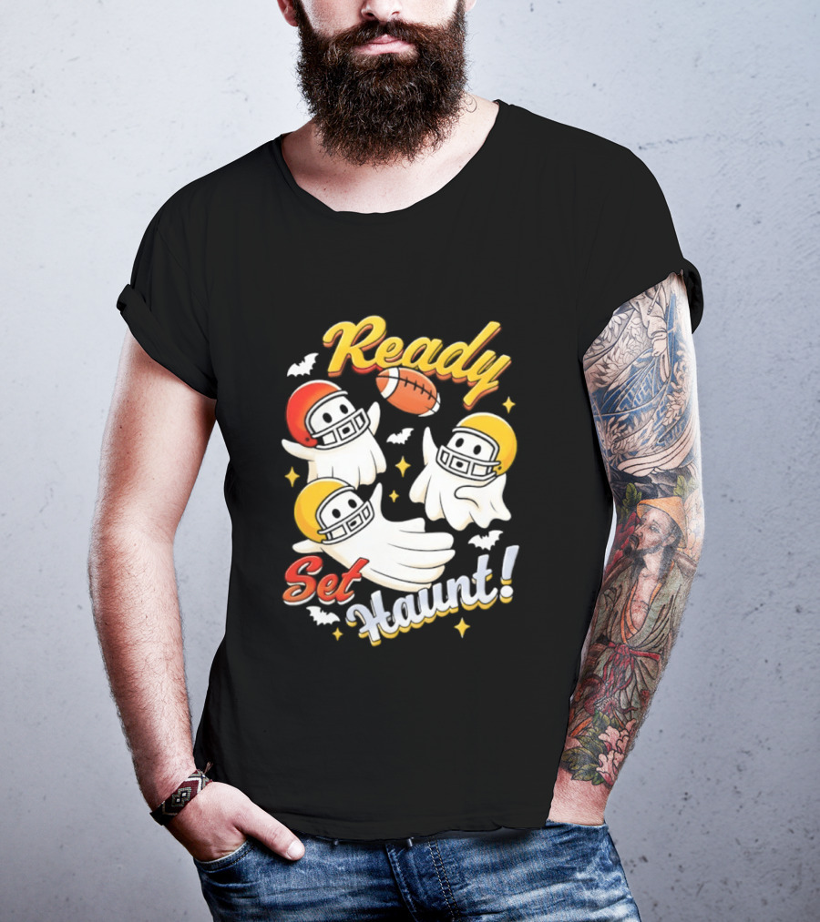 Ready Set Haunt Ghosts Football Helmet Halloween T-Shirt