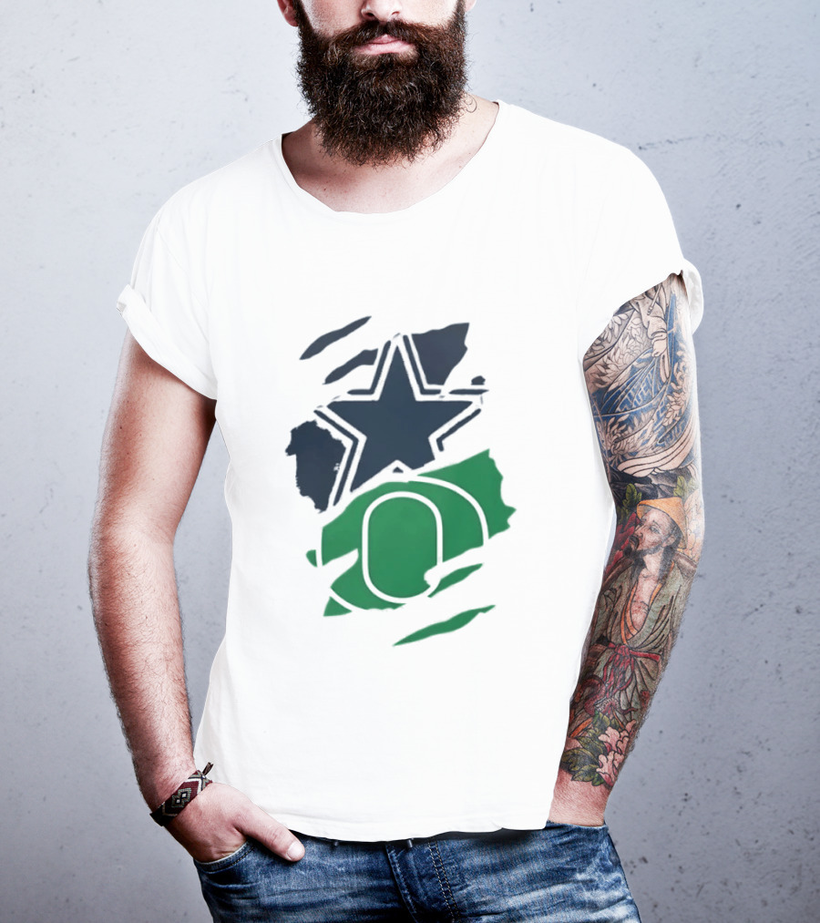 Dallas Cowboys Star And Oregon Ducks O Ripped Team Logos T-Shirt