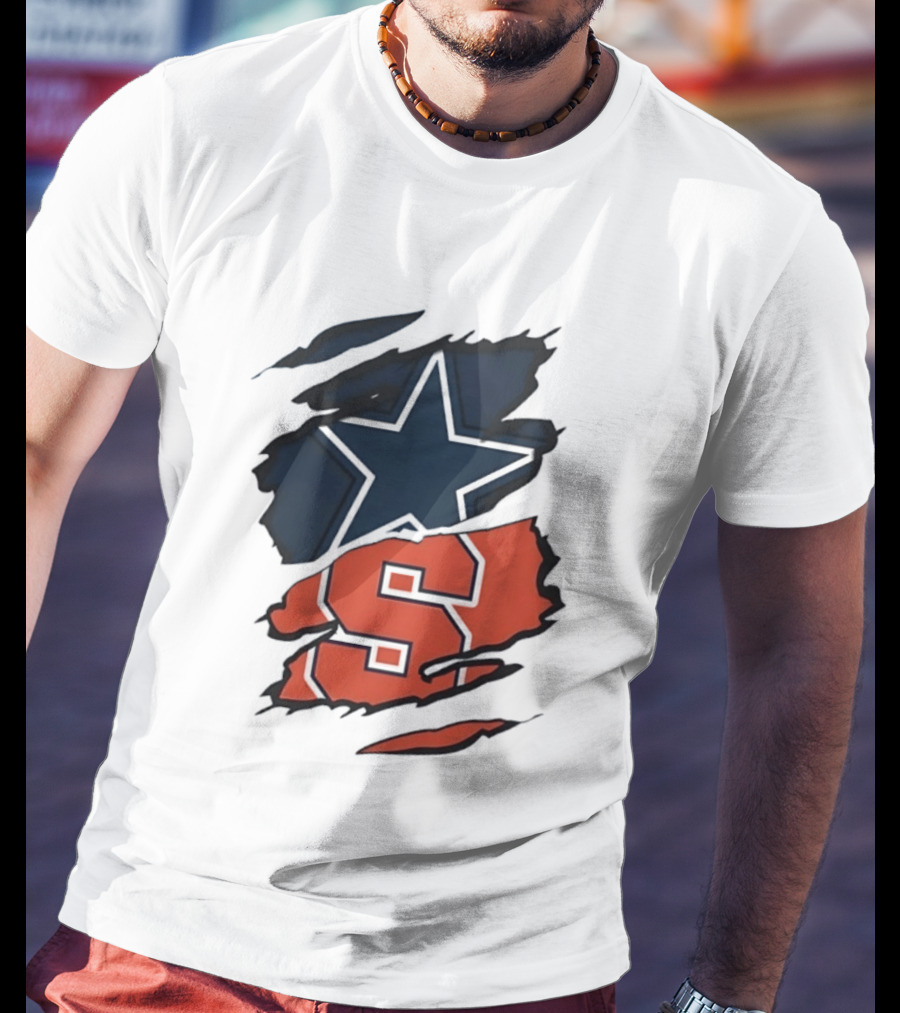 Dallas Cowboys Star And Syracuse Orange Torn Fabric T-Shirt
