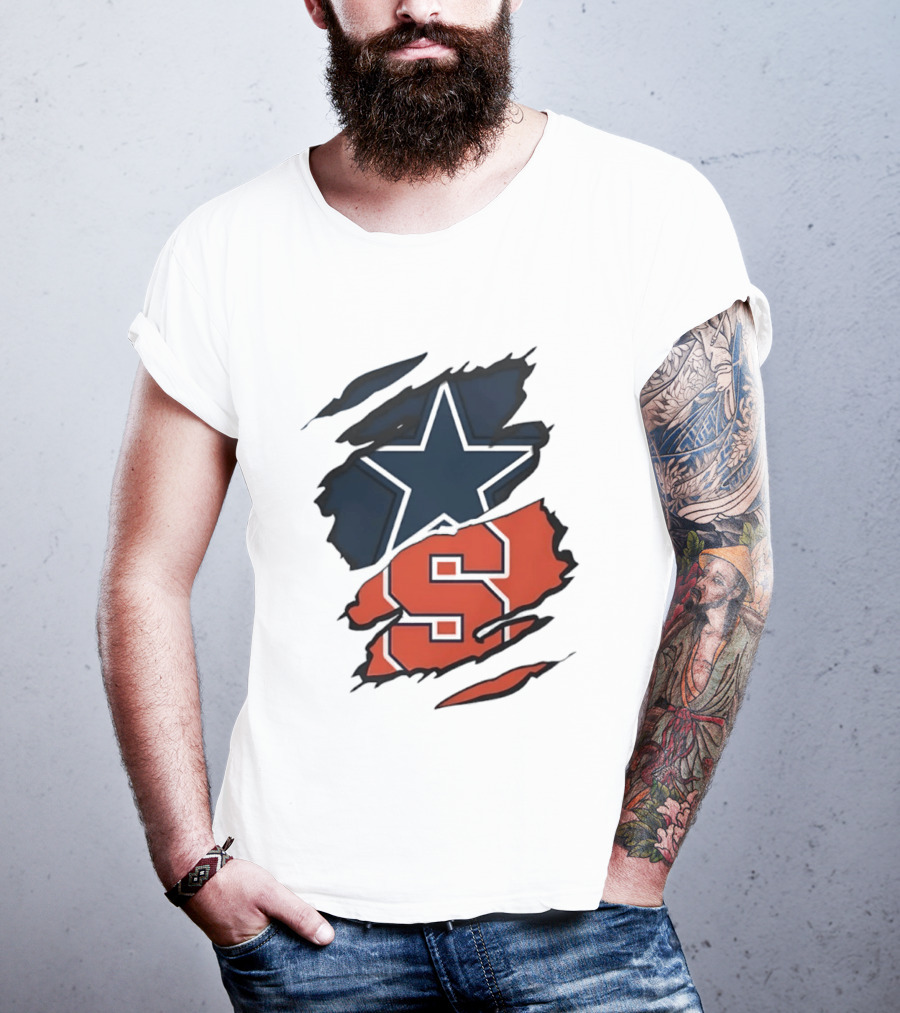 Dallas Cowboys Star And Syracuse Orange Torn Fabric T-Shirt