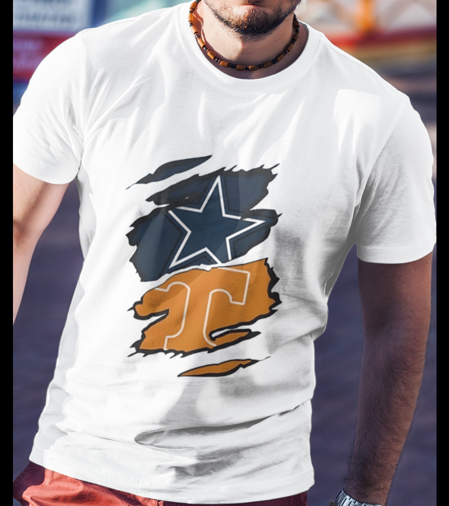 Dallas Cowboys Star Tennessee Volunteers Logo Ripped Effect T-Shirt