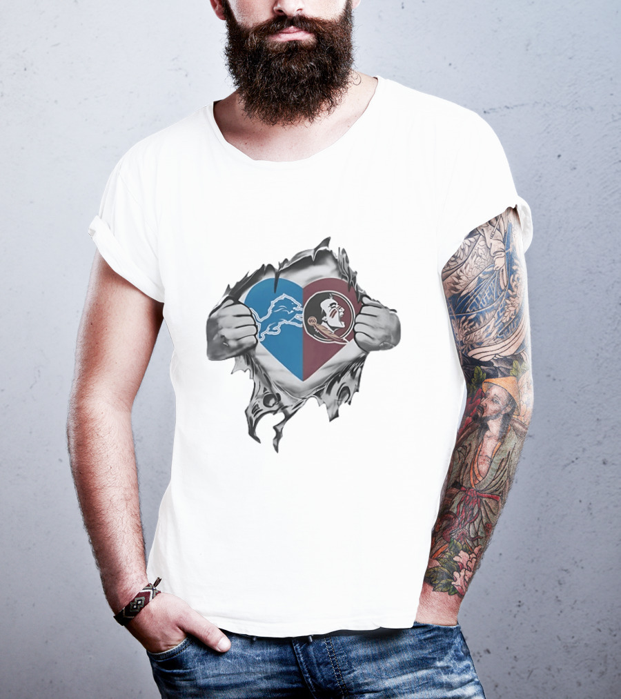 Detroit Lions Florida State Seminoles Heart Combined Fan Spirit T-Shirt