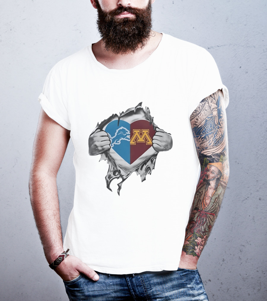 Detroit Lions And Minnesota Golden Gophers Heart T-Shirt