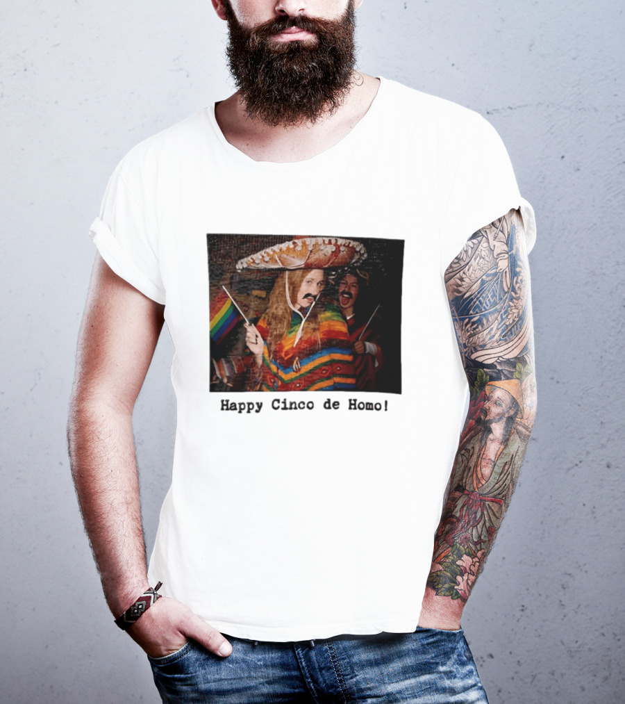 Happy Cinco De Homo Rainbow Poncho Sombrero Pride Celebration T-Shirt