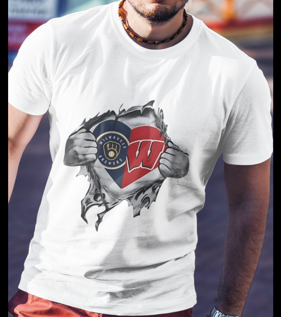Milwaukee Brewers Wisconsin Badgers Heart T-Shirt