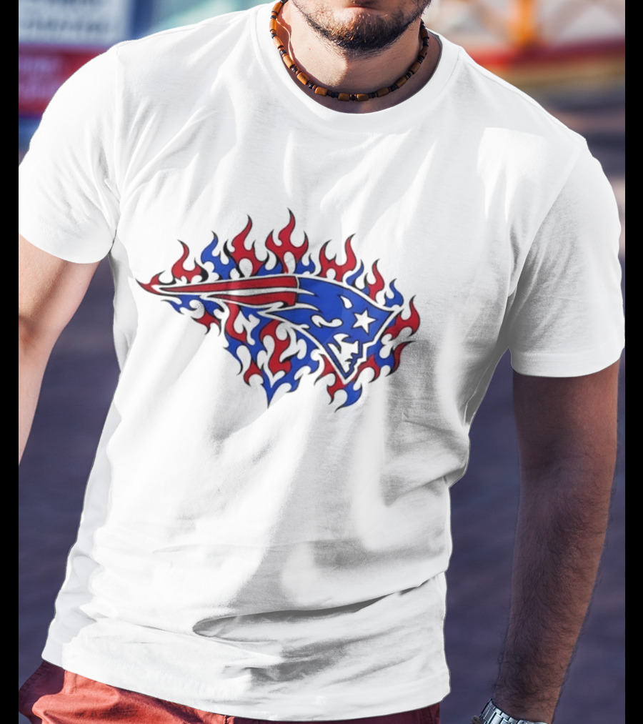 New England Patriots Flaming Blue And Red Sports Team T-Shirt