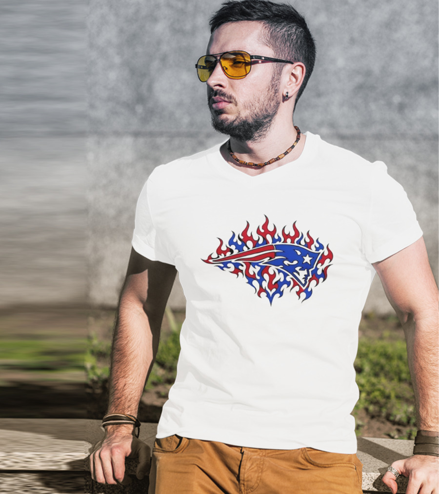 New England Patriots Flaming Blue And Red Sports Team T-Shirt