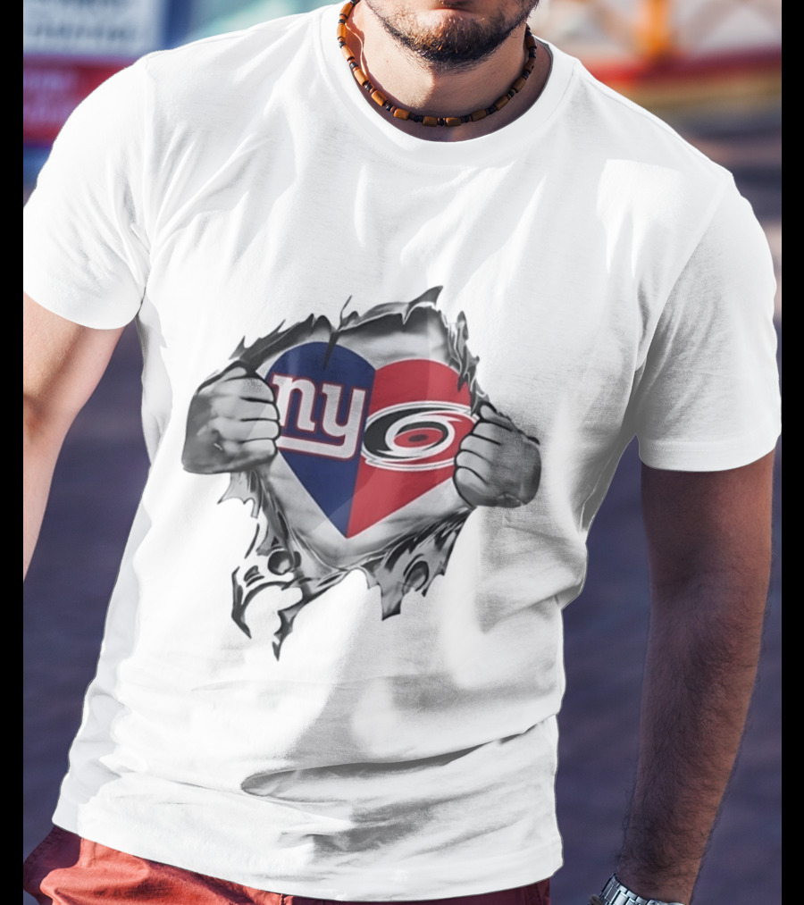New York Giants Carolina Hurricanes Heart Fan Pride T-Shirt