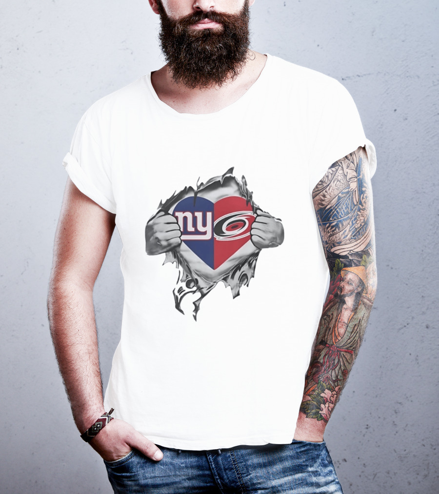New York Giants Carolina Hurricanes Heart Fan Pride T-Shirt