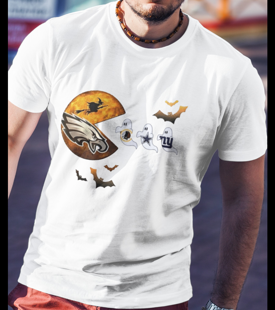 Philadelphia Eagles Pac Man Halloween Washington Commanders Cowboys Giants Ghosts T-Shirt