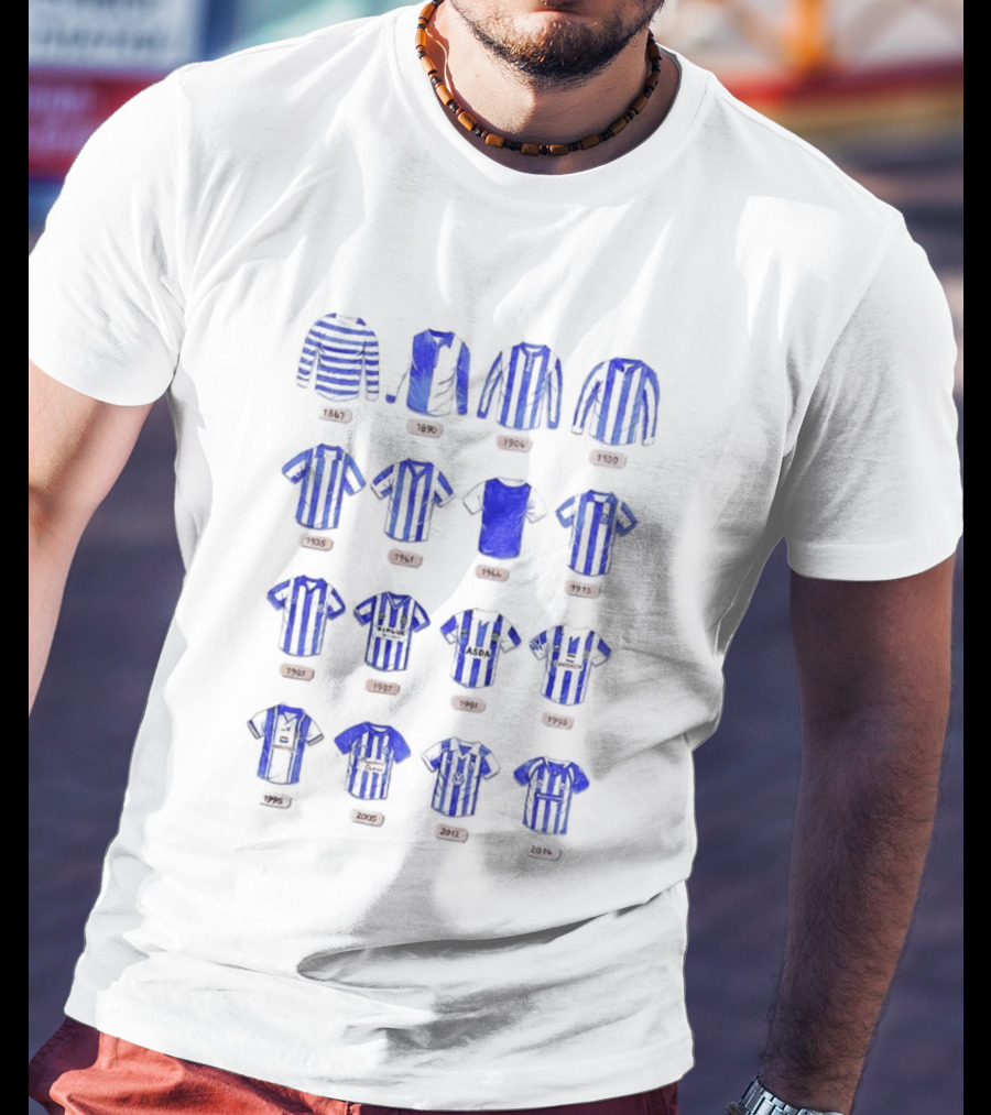 Sheffield Wednesday FC Kit Evolution 1867 1993 Blue And White Stripes T-Shirt