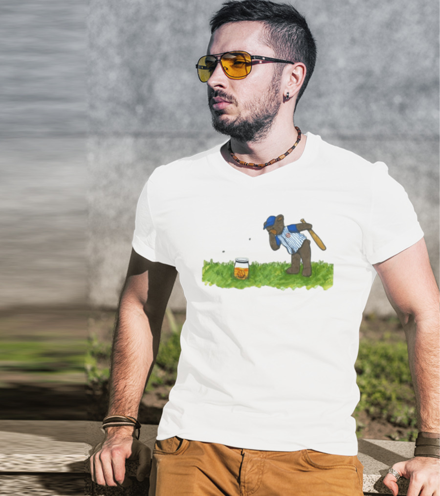 South Bend Cubs Bear With Baseball Bat And Honey Jar On Grass T-Shirt