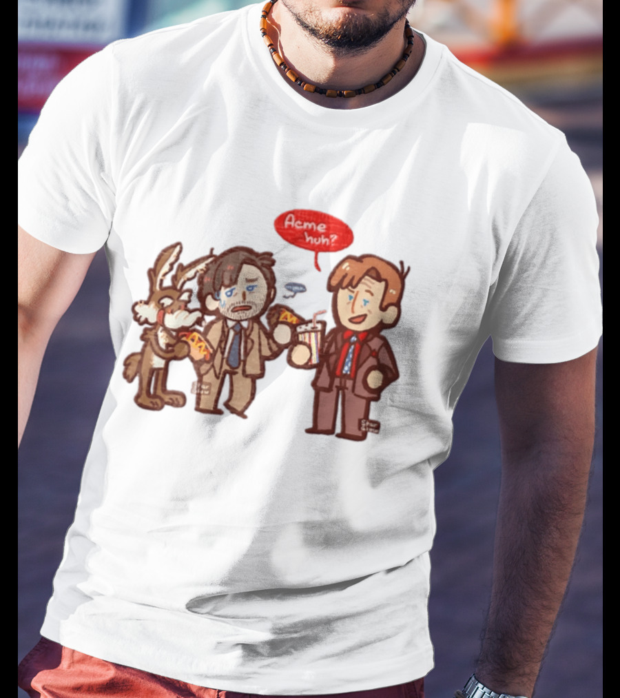 Wile E Coyote Saul Goodman Jimmy McGill Acme Huh Yeah Pizza Milkshake Cartoon Character Collaboration T-Shirt