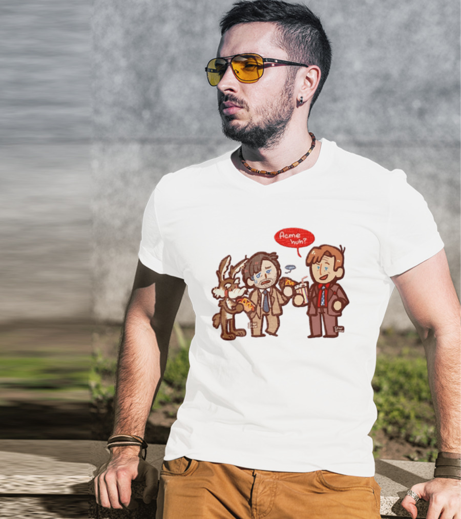 Wile E Coyote Saul Goodman Jimmy McGill Acme Huh Yeah Pizza Milkshake Cartoon Character Collaboration T-Shirt