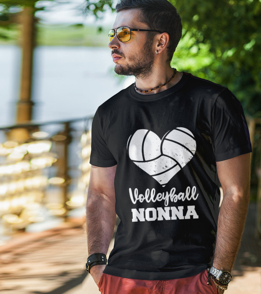 Volleyball Nonna Distressed Heart T-Shirt