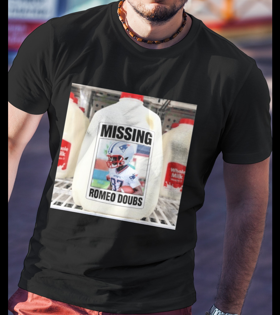 Missing Romeo Doubs Football Milk Carton With Patriots Helmet Image T-Shirt