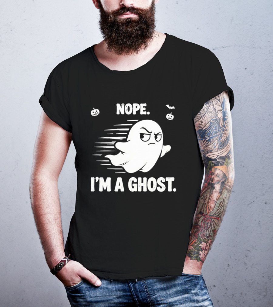 Nope I'm A Ghost Halloween Spooky With Pumpkins And Bats T-Shirt