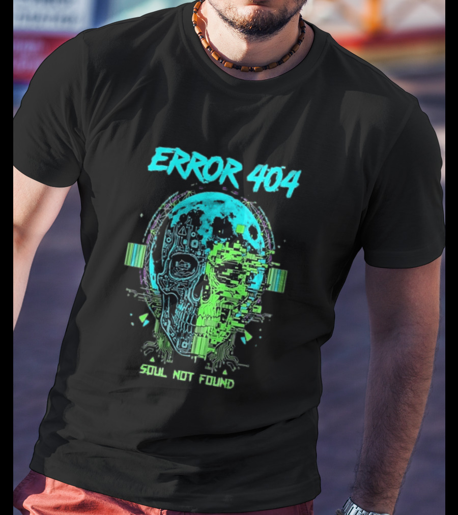Error 404 Soul Not Found Cyber Skull Glitch Retro Tech Aesthetic T-Shirt