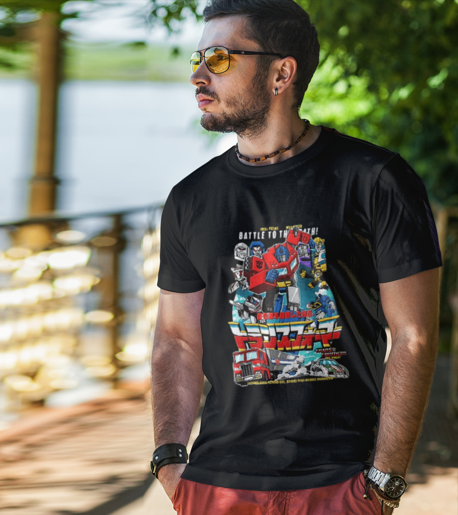 Optimus Prime Megatron Transformers Battle To The Death Beyond Good Japanese Text Autobots Decepticons Truck Robot T-Shirt