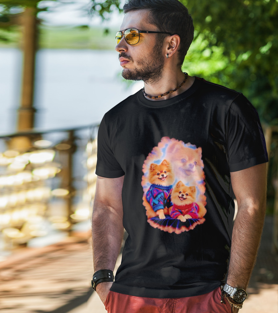 Pomeranian Puppies Cozy Sweaters Neon Pastel Vibe T-Shirt