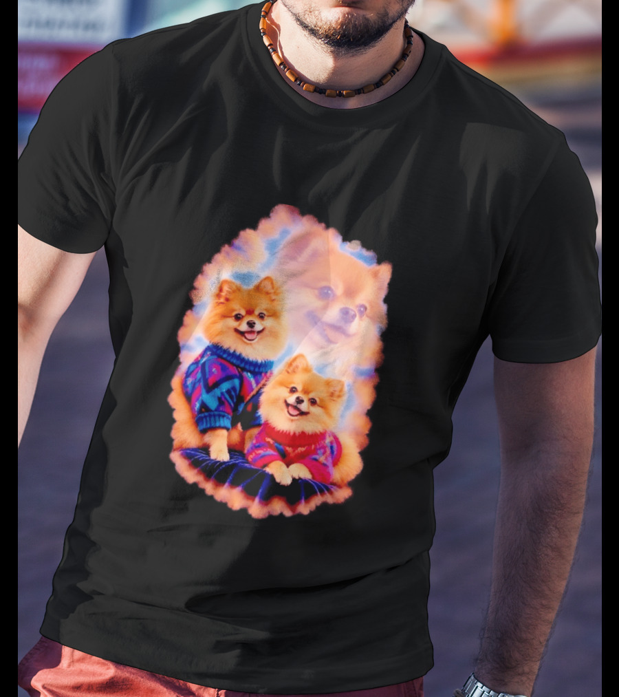 Pomeranian Puppies Cozy Sweaters Neon Pastel Vibe T-Shirt