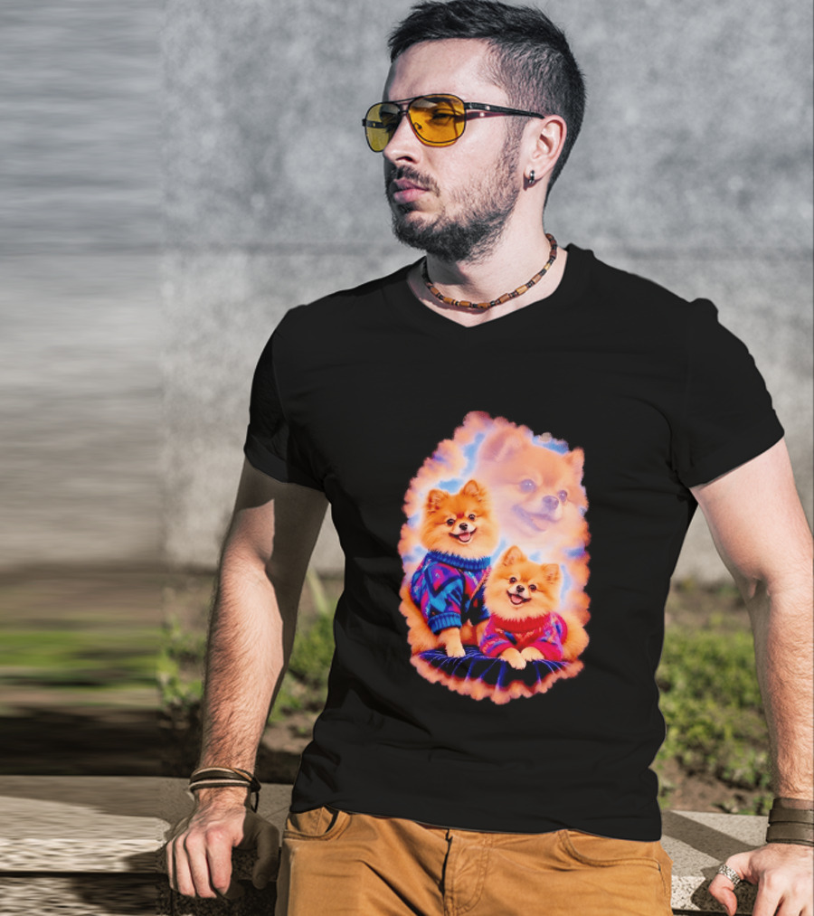 Pomeranian Puppies Cozy Sweaters Neon Pastel Vibe T-Shirt