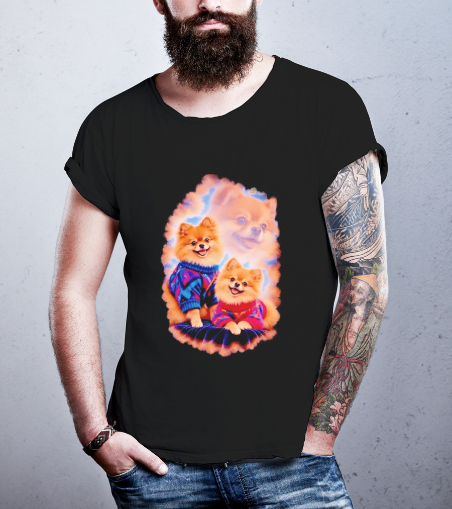 Pomeranian Puppies Cozy Sweaters Neon Pastel Vibe T-Shirt