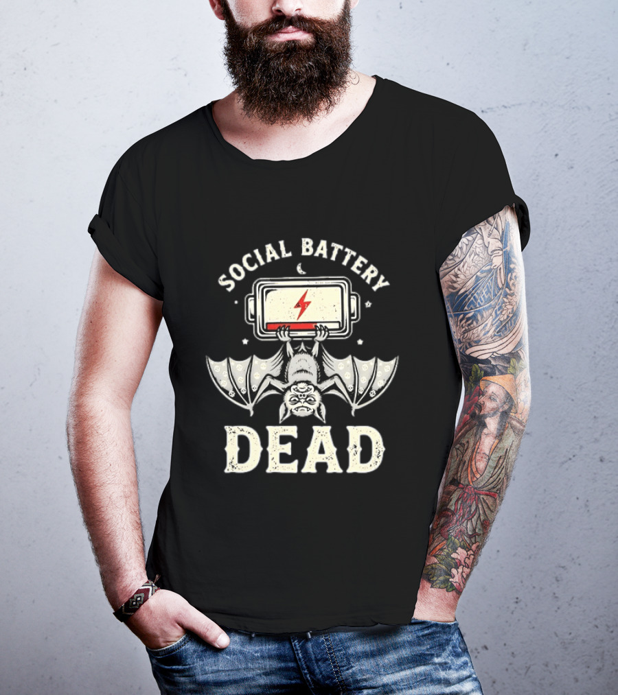 Social Battery Dead Bat Introvert Goth Humor T-Shirt