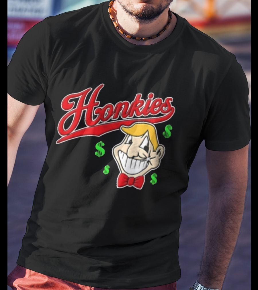 Honkies Red Script Cartoon Blond Man Dollar Signs T-Shirt
