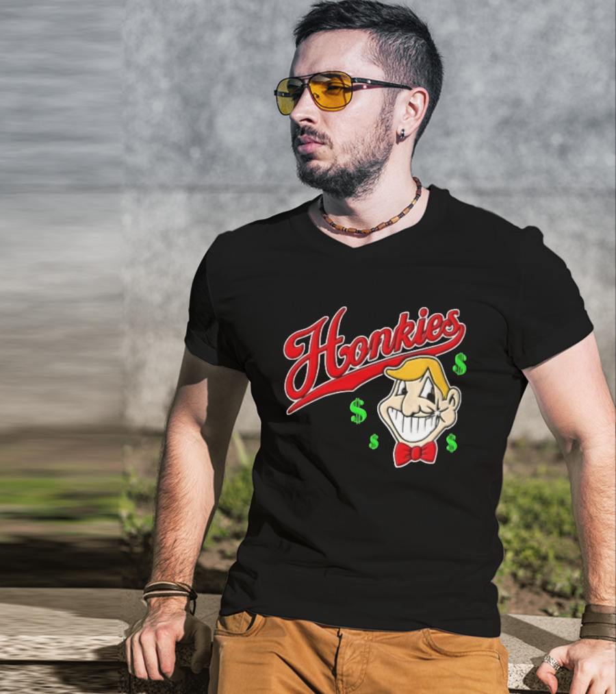 Honkies Red Script Cartoon Blond Man Dollar Signs T-Shirt