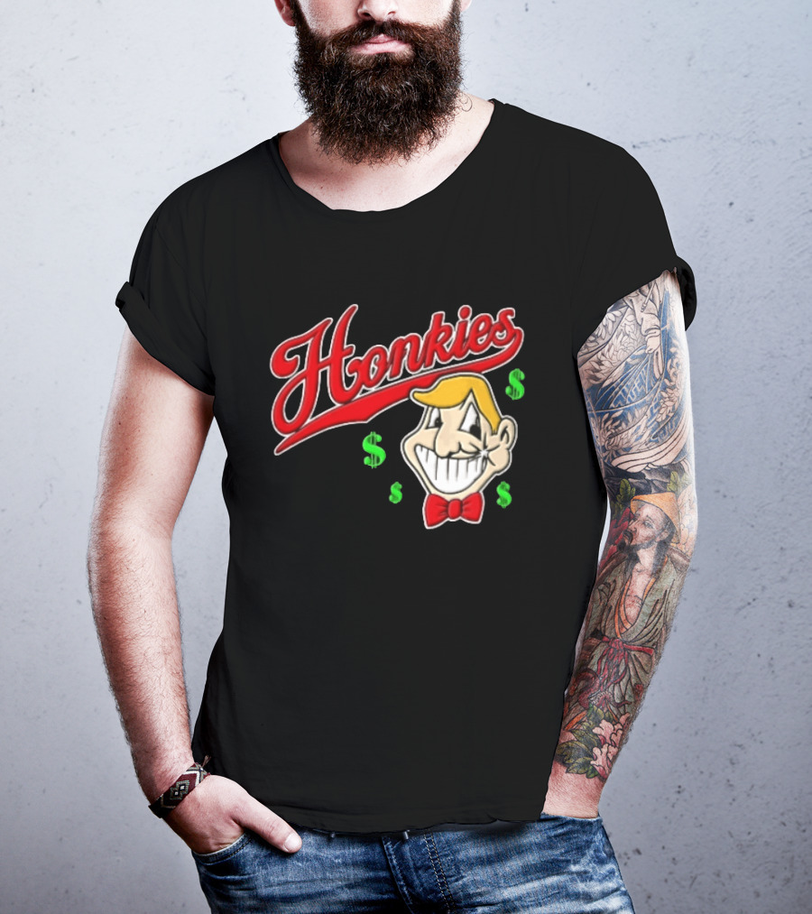 Honkies Red Script Cartoon Blond Man Dollar Signs T-Shirt