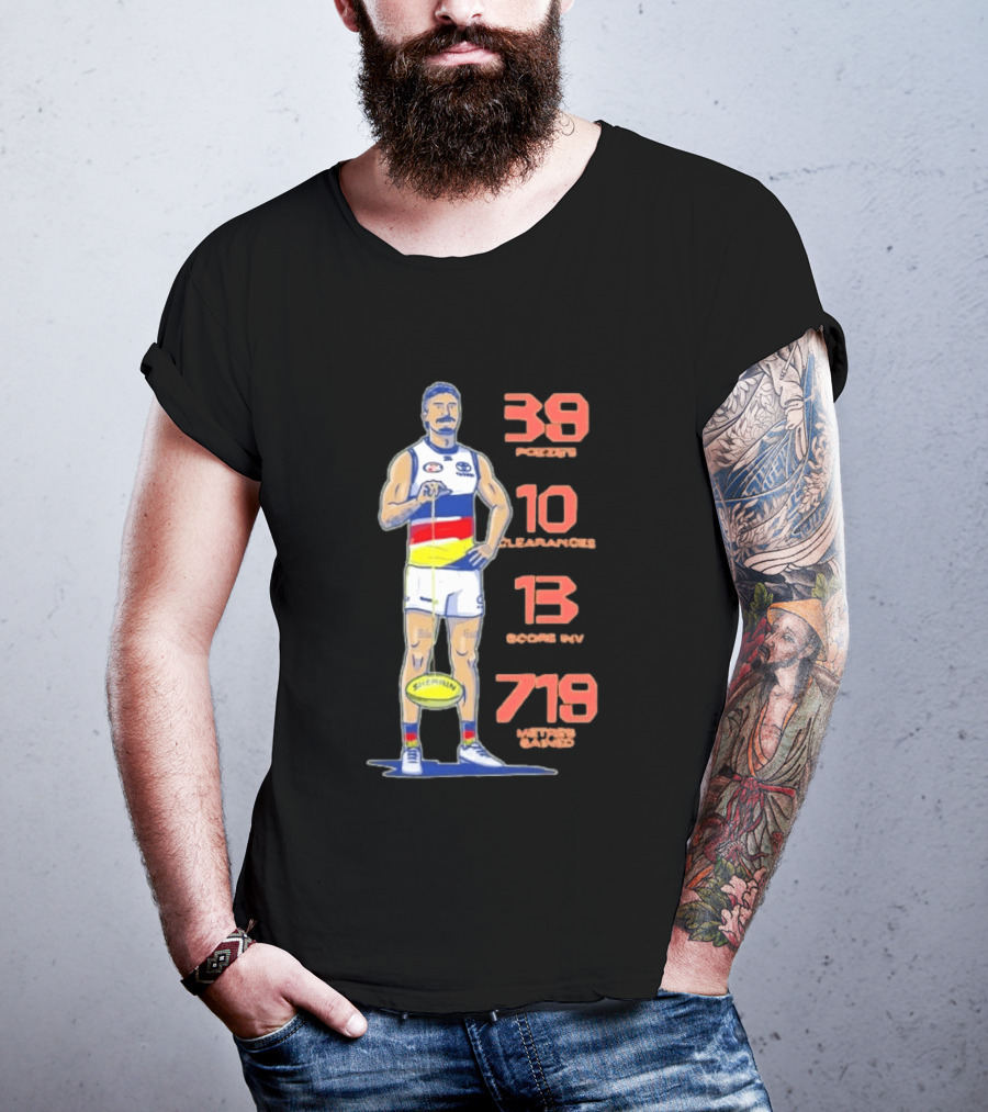 Izak Rankine Adelaide Crows 39 Pozzies 10 Clearances 13 Score Inv 719 Metres Gained AFL Sherrin Rugby Stats T-Shirt